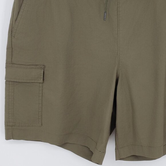 Express Pull on Cargo Shorts L Mens Elastic Drawstring Waist Cotton Olive Green - Picture 4 of 10